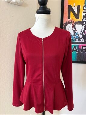 Sexy Finesse Brick Red  Zip-Front Peplum Top Size Large